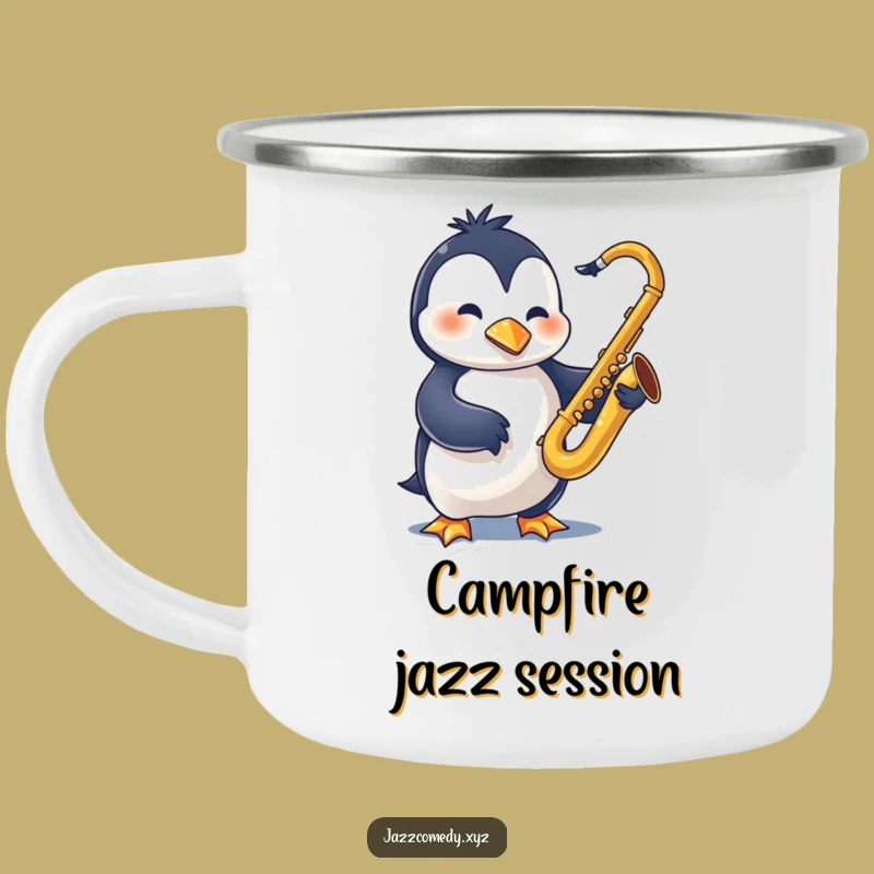 Funny Penguin Sax Camping Mug: Swinging Jazz - Outdoor Funny Gift