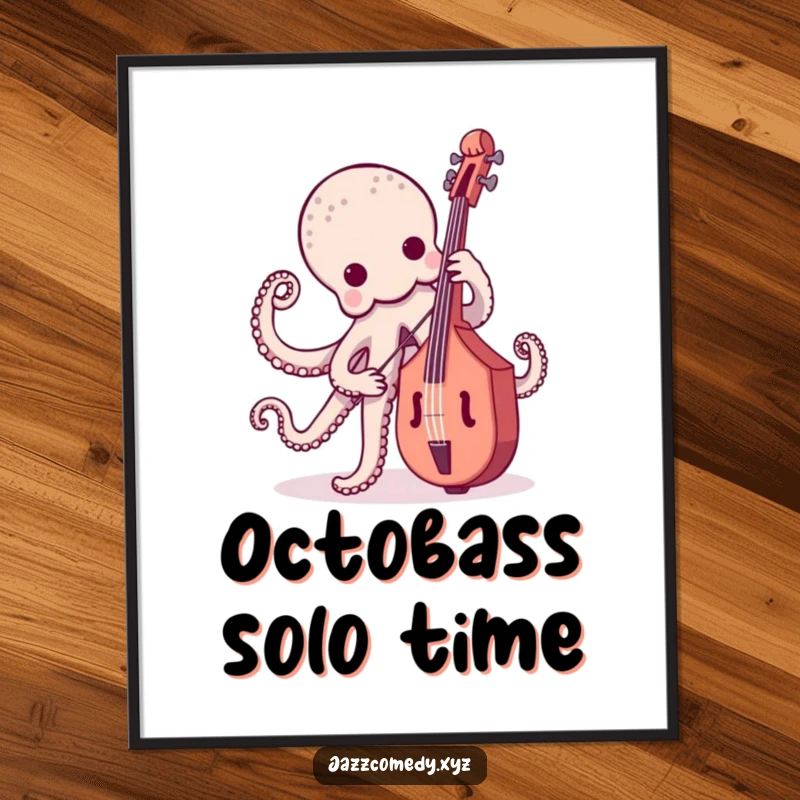 Funny octopus playing an upright bass, printable musical wall art, humorous digital download.