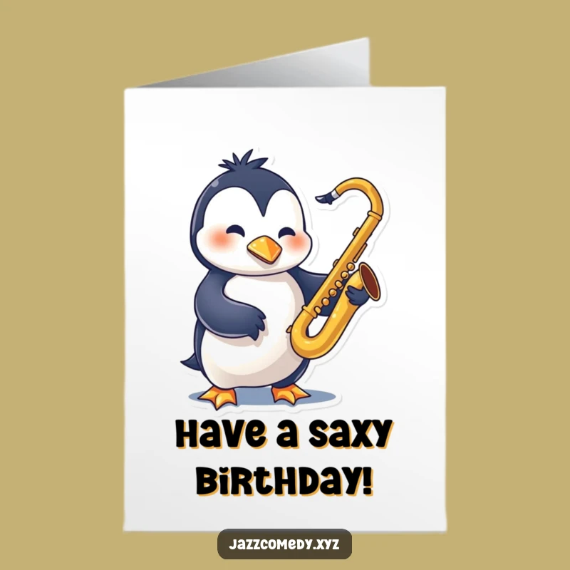 Free Printable Birthday Card: Swinging Penguin Sax Fun, Downloadable DIY Gift