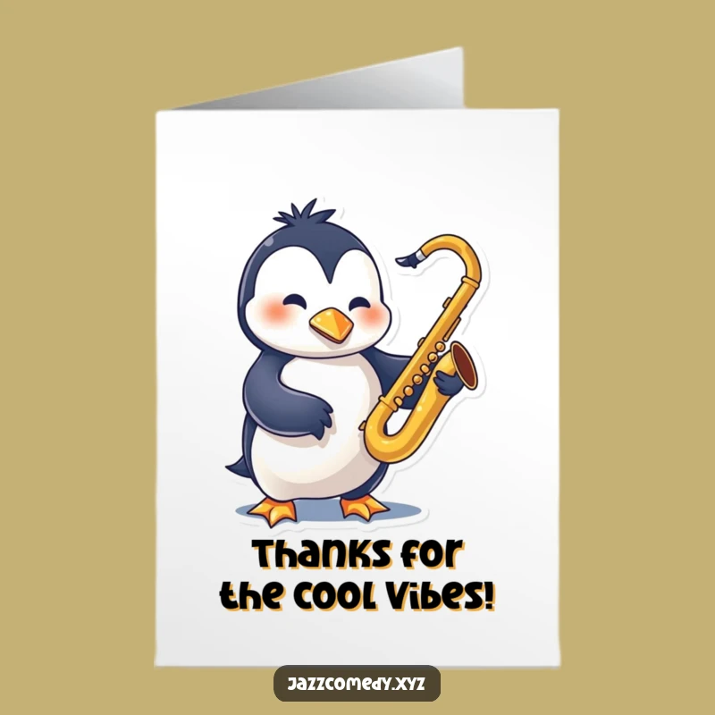 Free Printable Thank You Card: Grateful Penguin Sax, Downloadable DIY Gift