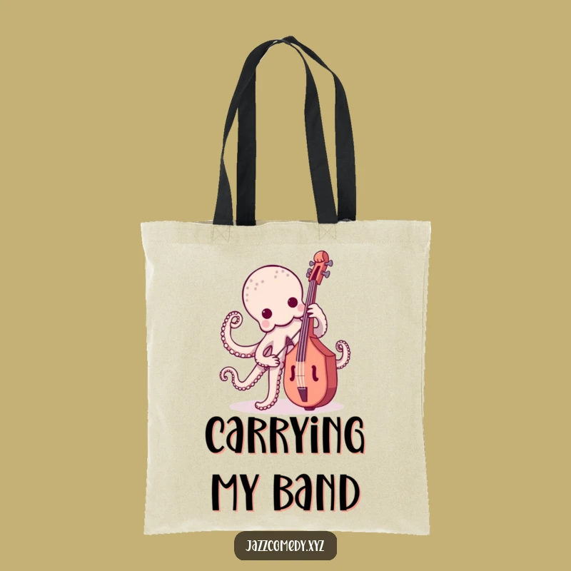 Funny Octopus Bass Player Tote Bag - Whimsical Musical Cephalopod Shopping Bag